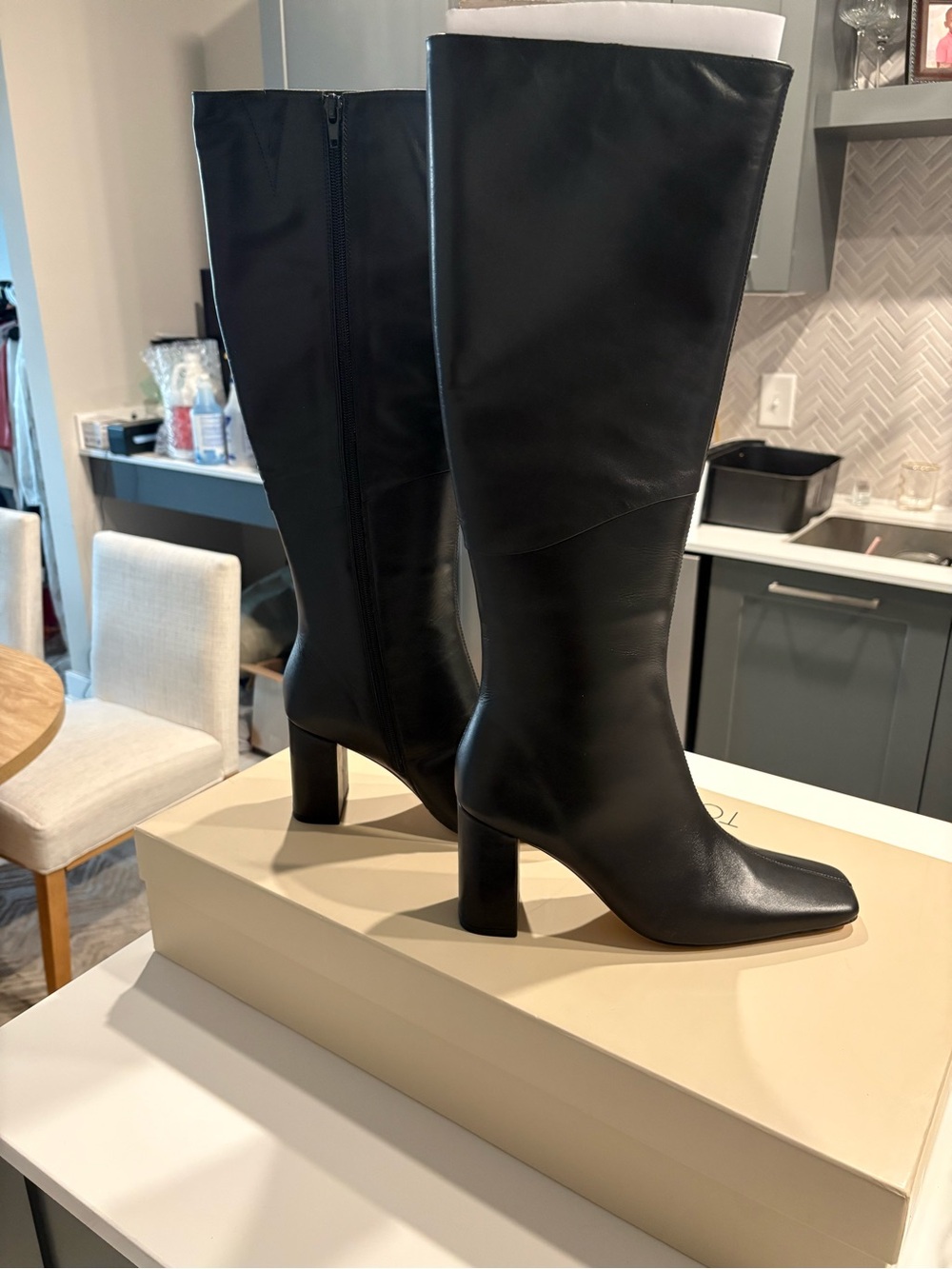 Tony Bianco Black Knee-High Block Heel Boots